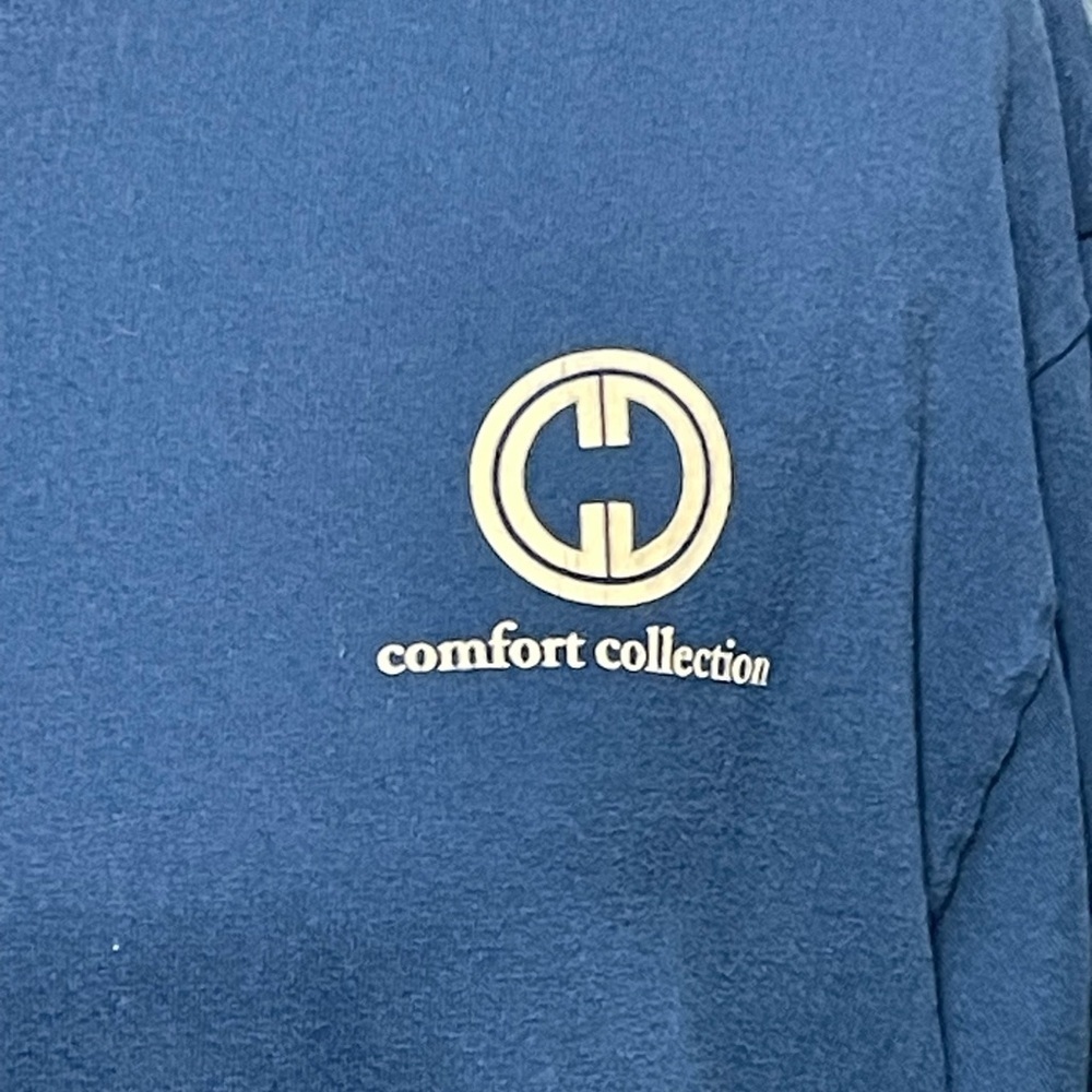 Comfort Collection Blue Long Sleeve Tee with Cream Colored Koi Fish Graphic - Picture 2 of 5